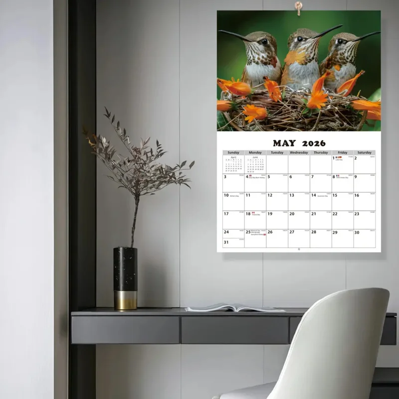 1Ben 【2026Hummingbird Wall Calendar】تقويم طبيعة InsWind، غطاء تصوير عالي الدقة للطائر الطنانة