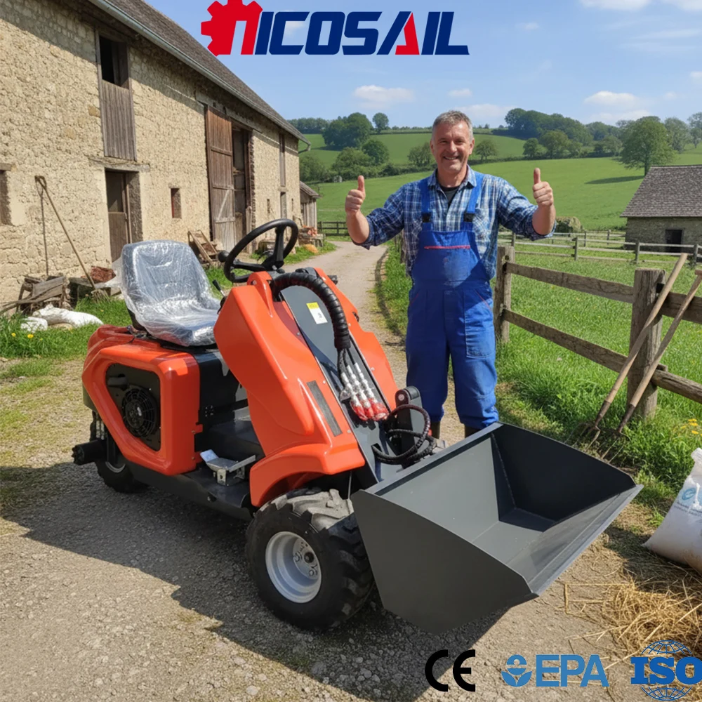 

CE Certified Mini 3-Wheel Skid Steer Loader Custom Euro 5 Engine Compact Loader for Farm and Construction