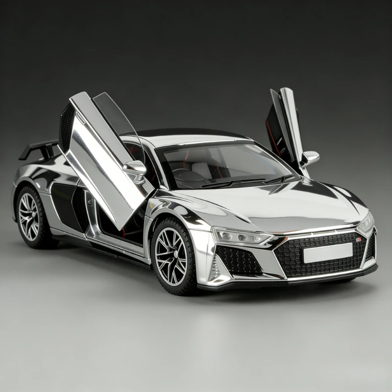 

1/32 electroplated version R8 alloy sports car model ornament model toy with sound and light can open the door toy gift