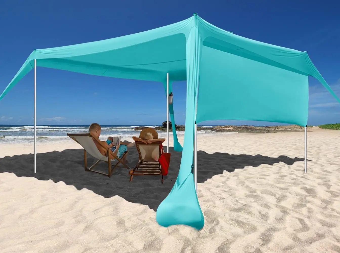 Beach Canopy Tent Shade with Sidewalls 10x10FT, 6.6FT Tall, UPF50+ Sun Shelter, Windproof & Water Resistant, Includes Guylines S