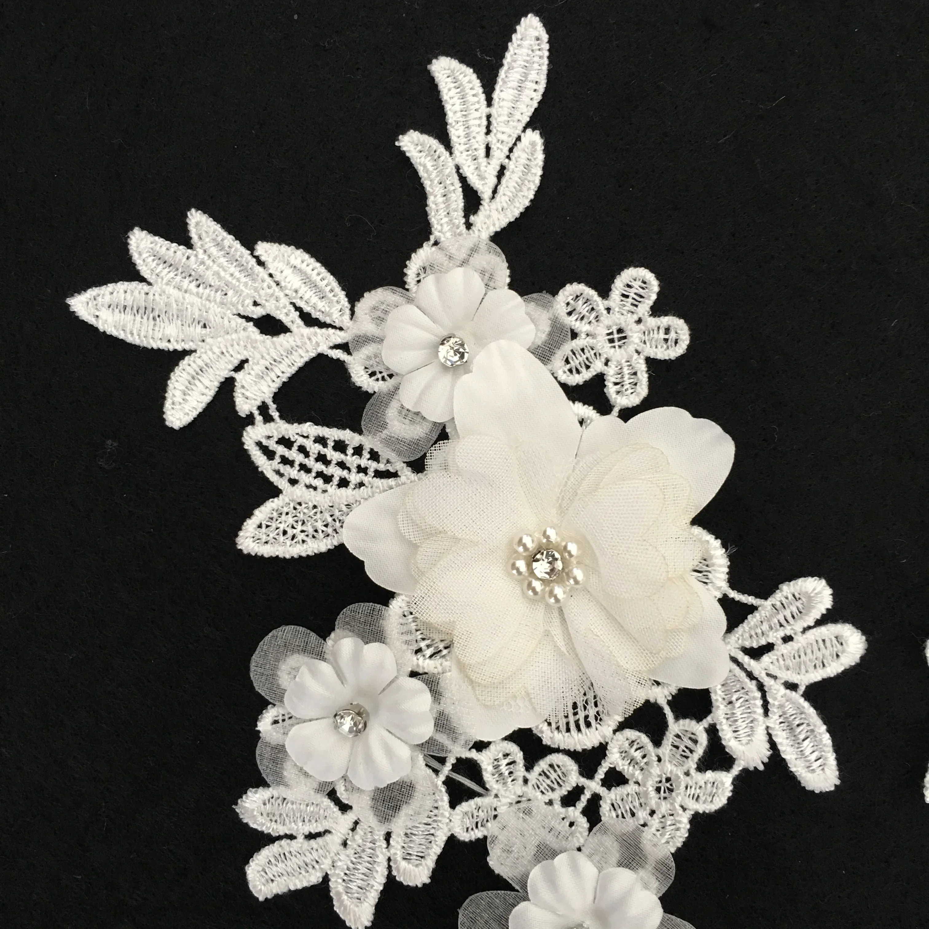 Black and white 3D three-dimensional flower decoration pearl rhinestone embroidery DIY clothing craft supplies accessories