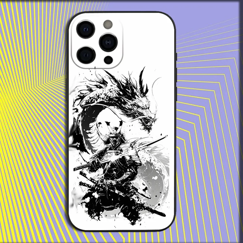 Dragon Warrior Painting Phone Case For iPhone 16,15,14,13,12,11,Pro,X,XS,Max,XR,Plus,Mini Soft Black Cover