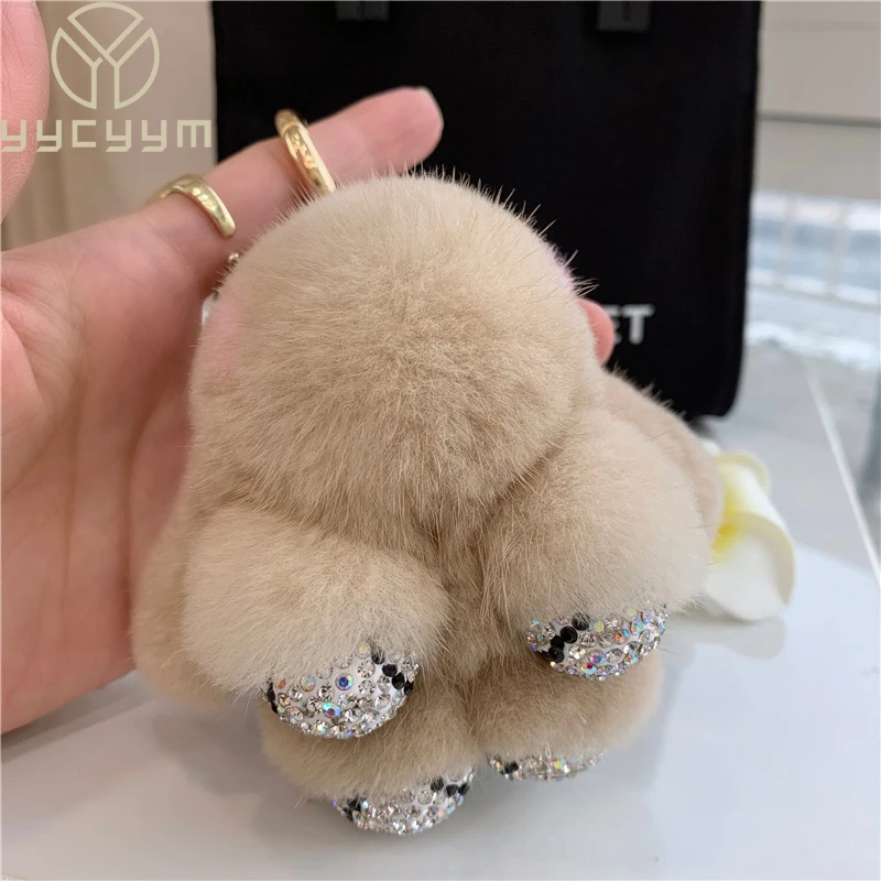 

2024 Real Mink Fur Bunny Fur Pendant Bag Jewelry Key Chain Plush Pendant Trumpet Cute Cute Rabbit Children Animal Cartoon Doll