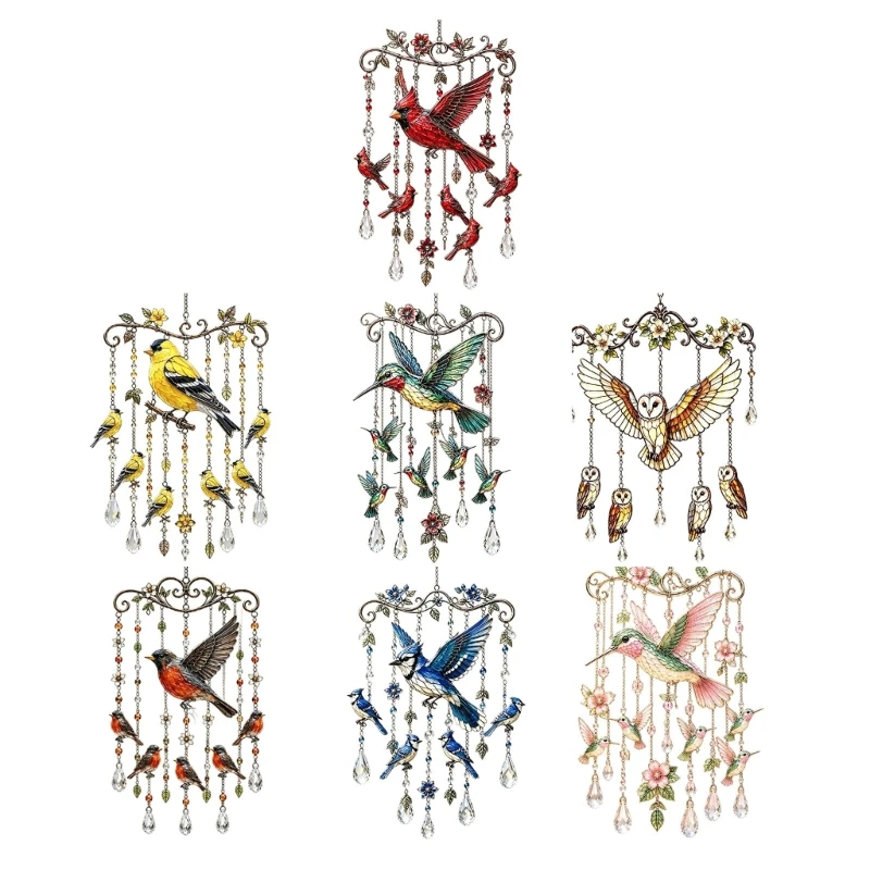 Kolibri-Windspiel, Sonnenkather-Vogelpaneel für Fensterdekoration mit Blumenbesatz, 3 x – Detail 1