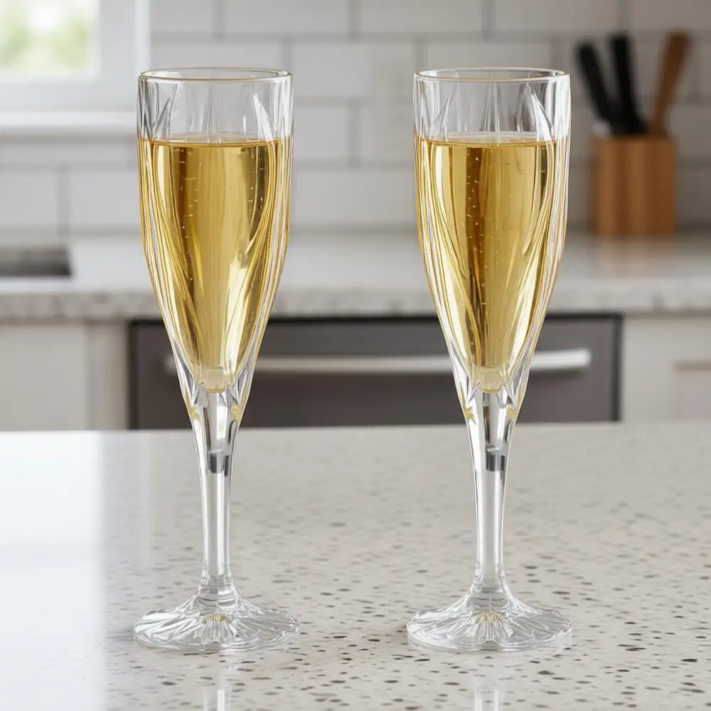 

Champagne Lutes, Crystal Set of 2, 6.3oz Elegant Glasses with Long Stem