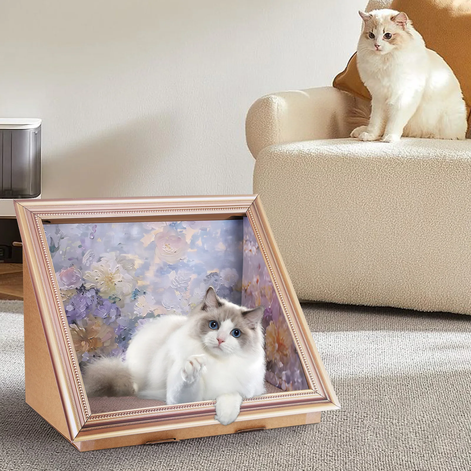 

3D Oil Painting Cat Claw Board Breathable Cat Scratcher Board Cardboard Photo Frame Cat Bed for Living Room Bedroom Decor
