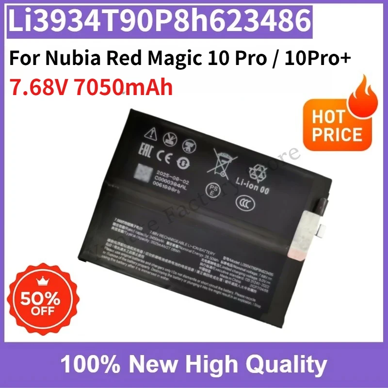 

Fast Shipping Li3934T90P8h623486 7050mAh for Nubia Red Magic 10 Pro/ 10Pro Plus/ 10Pro+ NX789J Phone Battery