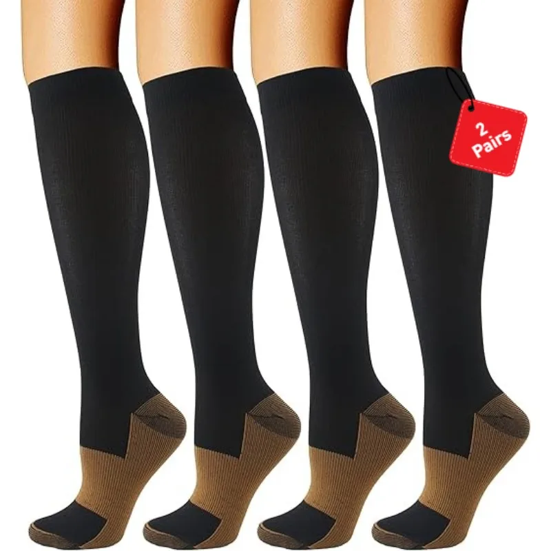 

2 пары медных компрессионных носков для мужчин и женщин, 15-20 мм рт. ст., медицинские градуированные компрессионные чулки для занятий спортом, бегом