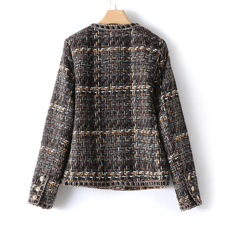 Women's gray coarse woolen coat 2026 new autumn/winter small fragrant style round neck top