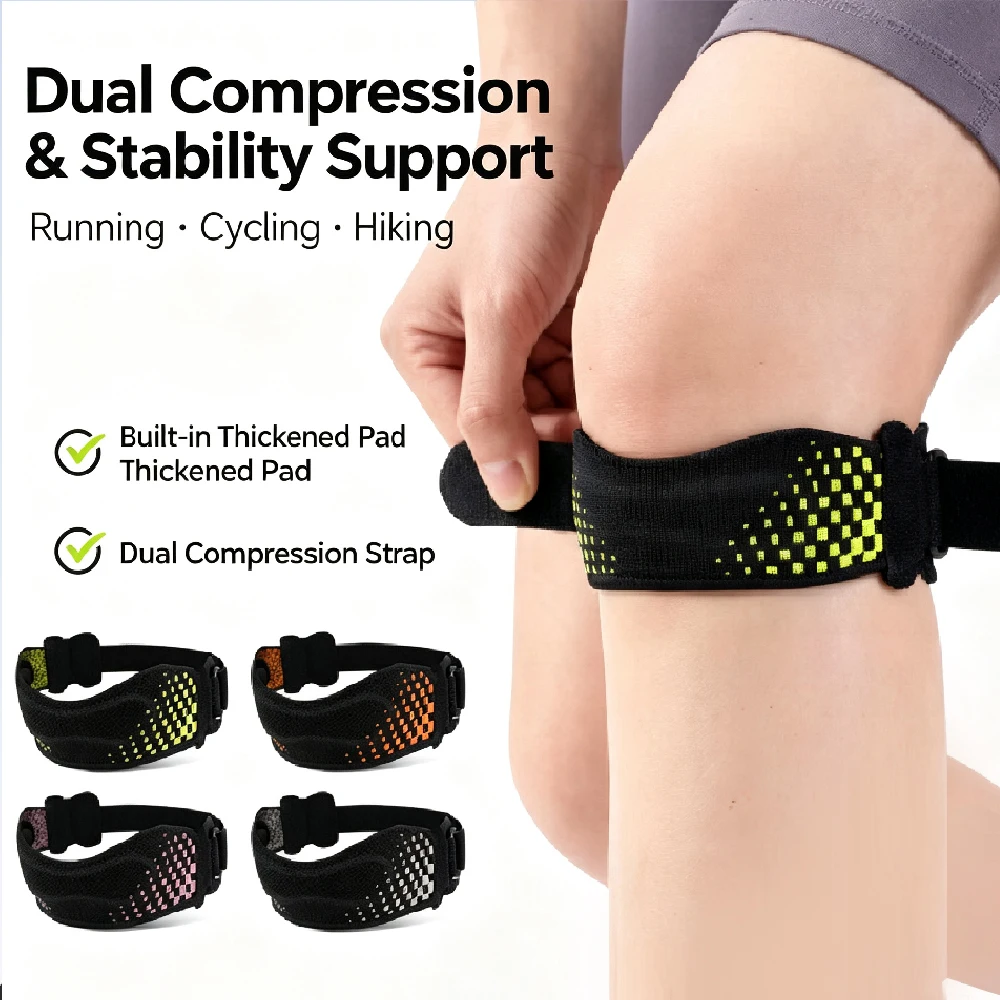 1/2PCS Patella Support Strap, Curved Silicone Pad Patellar Tendon Band, Adjustable Closure Knee Protector with Textured Grip