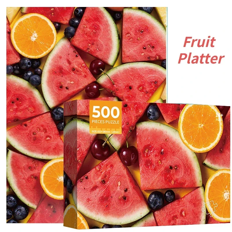 

38*52cm Adults 500 Pieces Paper Jigsaw Puzzles Fruit Platter Delicious Plants Paintings Stress Reducing Toys Christmas Gifts