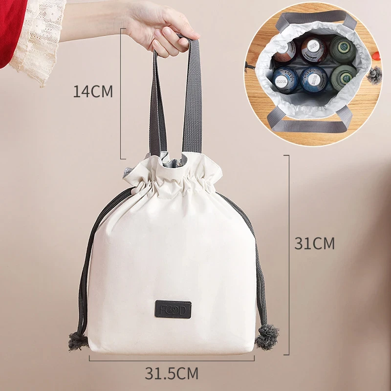 Drawstring Thermal Lunch Bags Portable Waterproof Picnic Pouch Food Insulated Cooler Container Fridge Bag For Office 2024