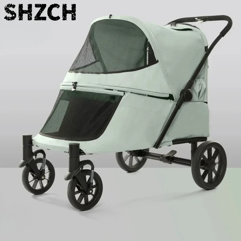 Foldable Pet Stroller with Slope for Large Dogs Senior Dog Carrier Outdoor Walking Cart