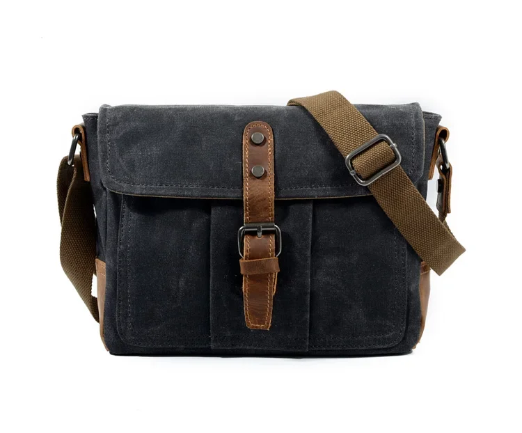 

Compact Vintage Waxed Canvas Messenger Bag Crossbody Shoulder Bag Leather Metal Buckle