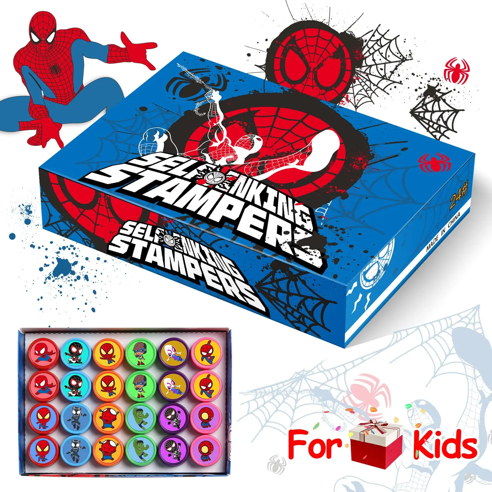 10/20/30 قطعة سبايدرمان ختم Stamps هدايا حفلة عيد ميلاد الأطفال تذكارية بيناتا الحشو الفصول الدراسية المكافآت الجوائز