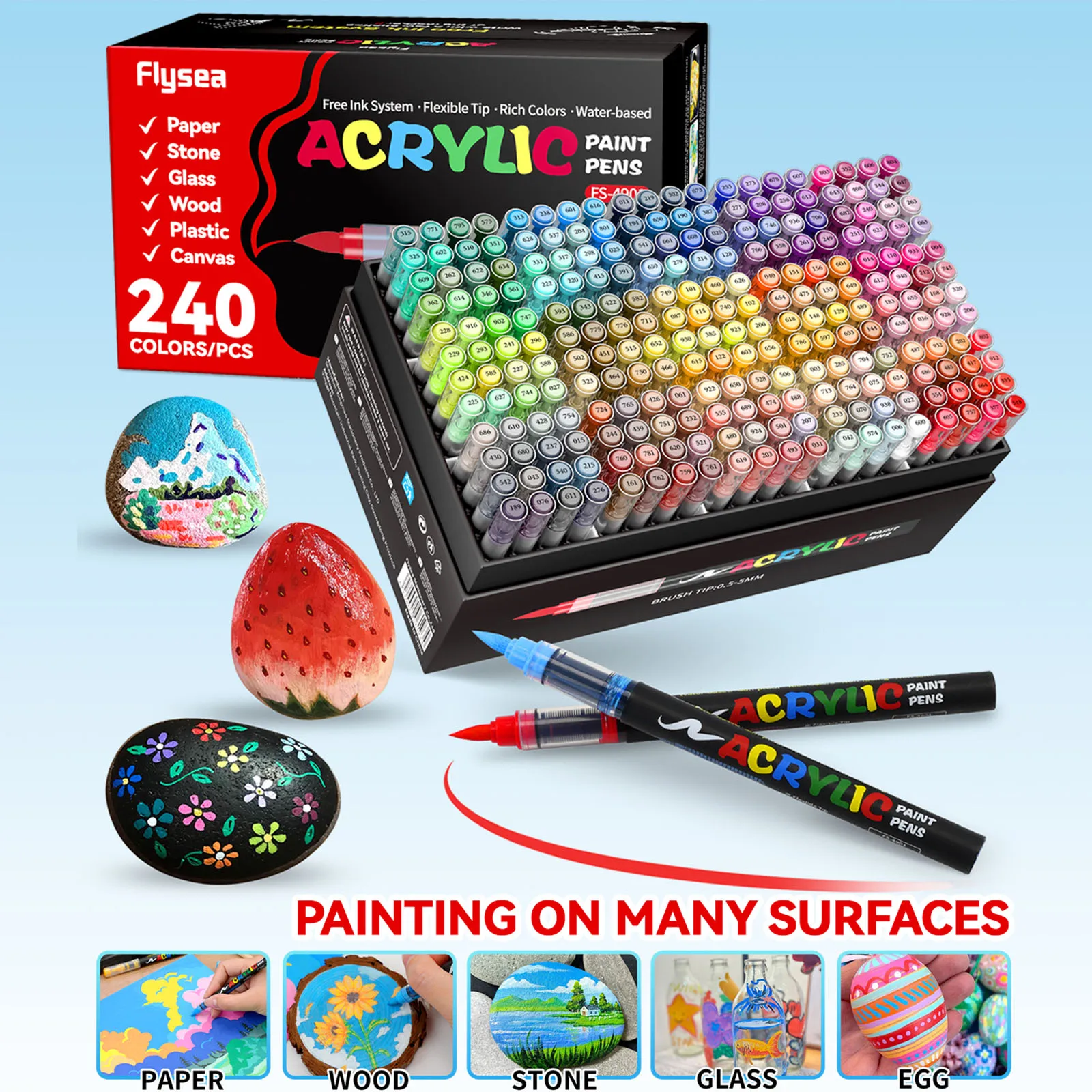12-288 Color Direct Liquid Acrylic Paint Markers, Felt-Tip Pen Stationery Set, Ideal for Art Drawing, DIY Crafts, and Back-To-School