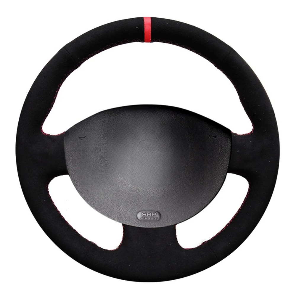 Car Steering Wheel Cover Hand-stitched Black Genuine Leather Suede For Renault Megane 2 2003-2008 Kangoo 2008 Scenic 2 2003-2009