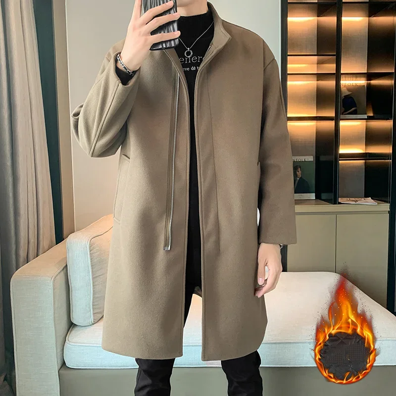 

2023 Autumn Winter Men Long Coat Windbreaker Casual Loose Solid Color Trench Men Fashion Korean Style Mens Jackets Outerwear