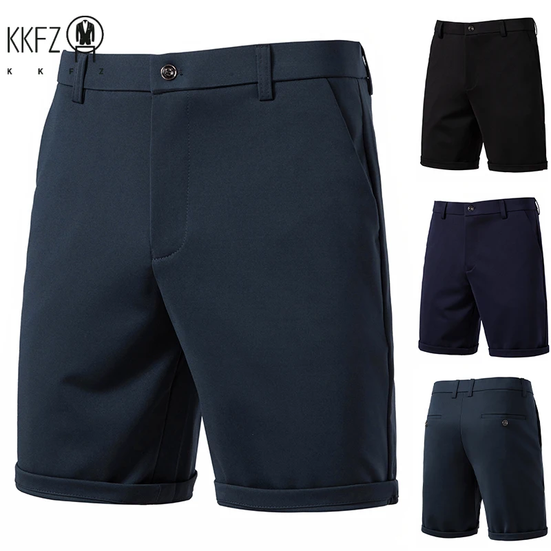 High Stretch Male Outdoor Knee Shorts Wrinkle Free Smooth Woven Material Fixed Waist Office Vacation All Match Slacks