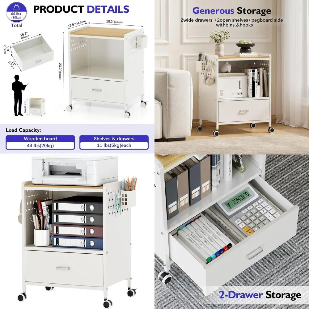 

Мобильный шкаф для документов с 1 выдвижным ящиком, регулируемыми полками, подставкой для принтера из МДФ, контейнерами для хранения и крючками для домашнего офиса