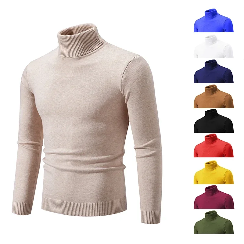 Men\'s High Neck Sweater  Pullover Knitted Warm Casual Turtleneck Sweatwear  Mens Tops