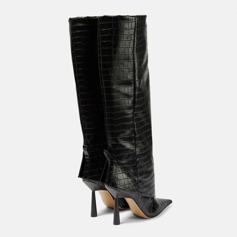 Star Style Fashion Patent Leather Loose Tube Pants Knee-high Boot Autumn Winter Elegant Thin High heels Chelsea Long Boots Shoes