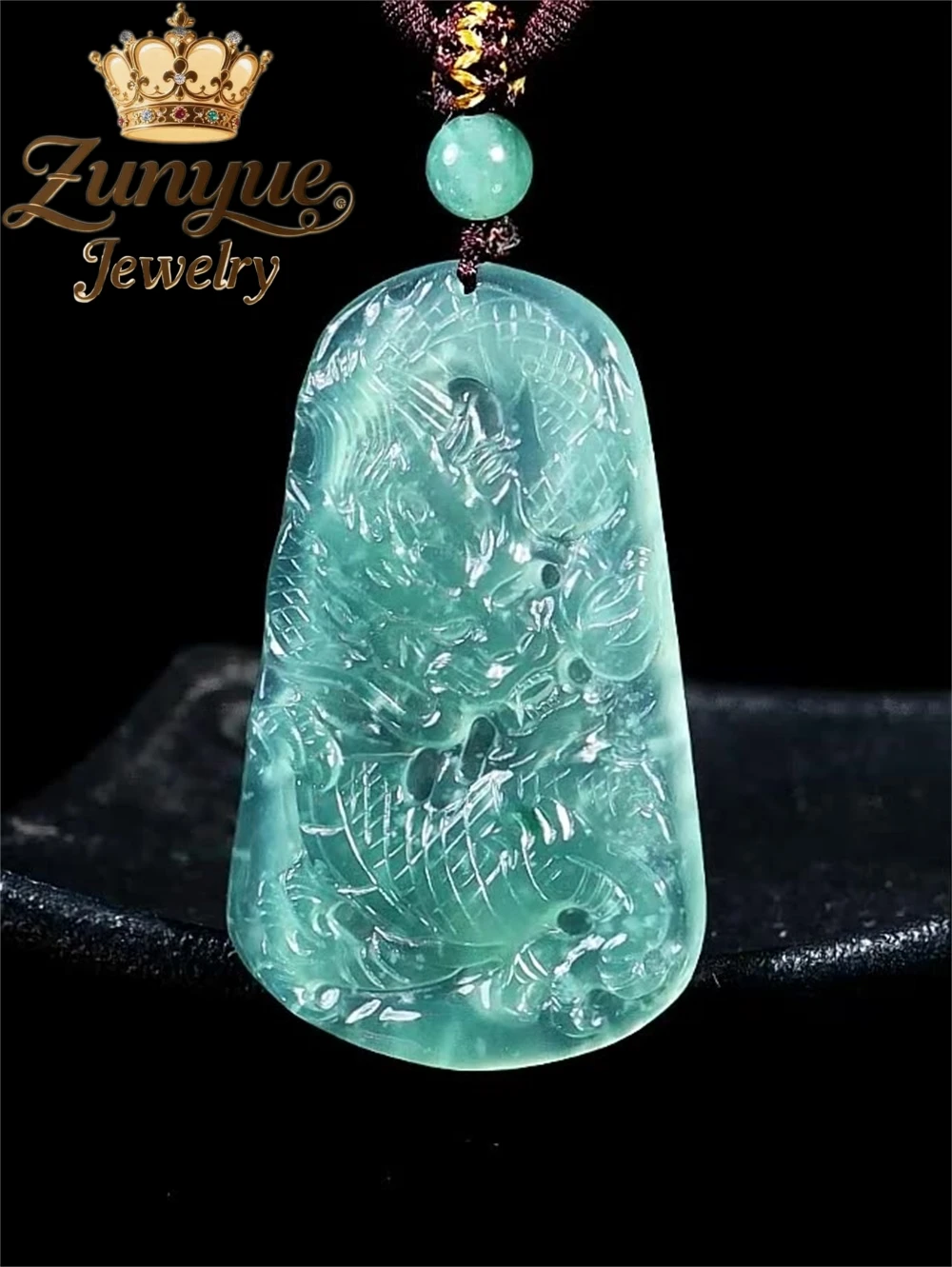 

Natural A-Grade Jadeite Blue Water Dragon Soaring Four Seas Zodiac Dragon Pendant Ice-Type Jade For Men And Women Fine Jewelry
