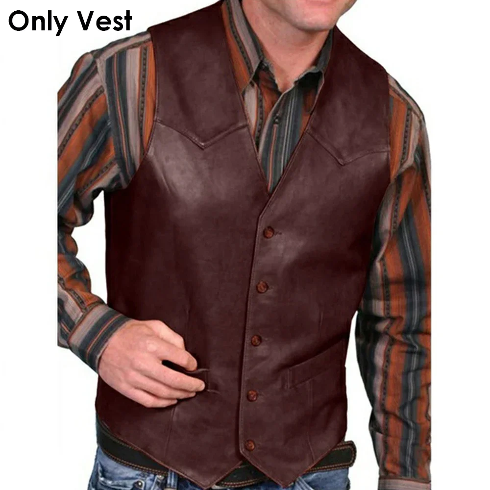 Autumn Men\'s Vests Waistcoats Fashion PU Leather Sleeveless Jacket Casual Outwear Biker Leather Waistcoat Vintage Men\'s Clothing