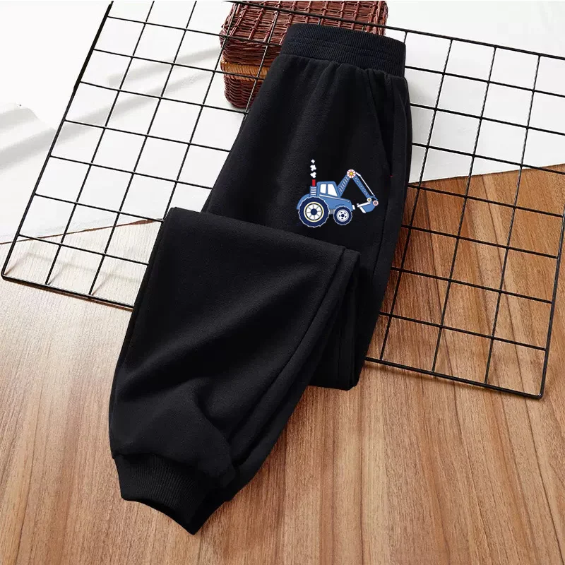 2026 Children Trousers Excavator Cartoon Long Pants Little Boys Outdoor Sweatpants Fall Casual Clothing 3-13Y