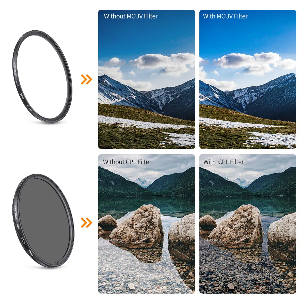 K&F Concept 2 In1 MCUV And CPL Filter Kit Circular Polarizer Camera Lens Filter 49mm 52mm 55mm 58mm 62mm 67mm 72mm 77mm 82mm