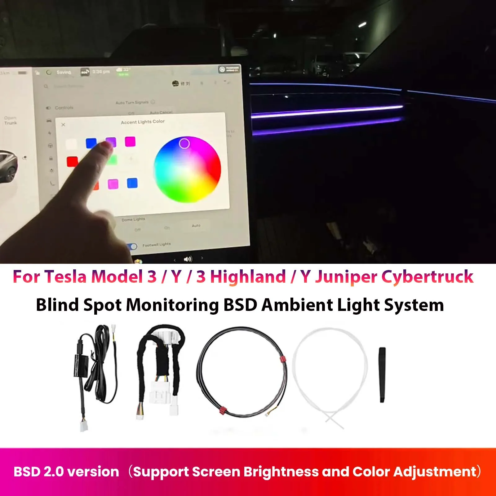 

Upgrade 2-in 1 Smart Air Vent Blind Spot Monitoring System for Tesla Model 3 Y Juniper 3 Highland Cybertruck BSD Ambient Light