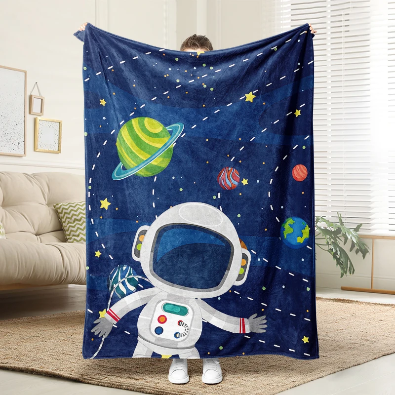 

Astronaut Theme Flannel Blanket Fluffy Cozy Throw Children Adult Nap Blankets Soft Bedding Blanket for Party Home Decorations