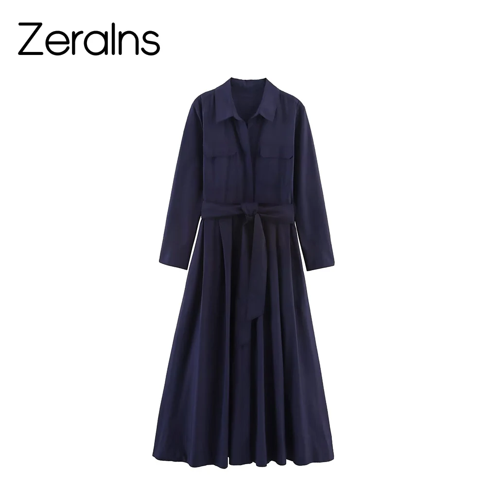ZERAINS Autumn new women's clothing European and American style fashionable temperament poplin shirt style dress
