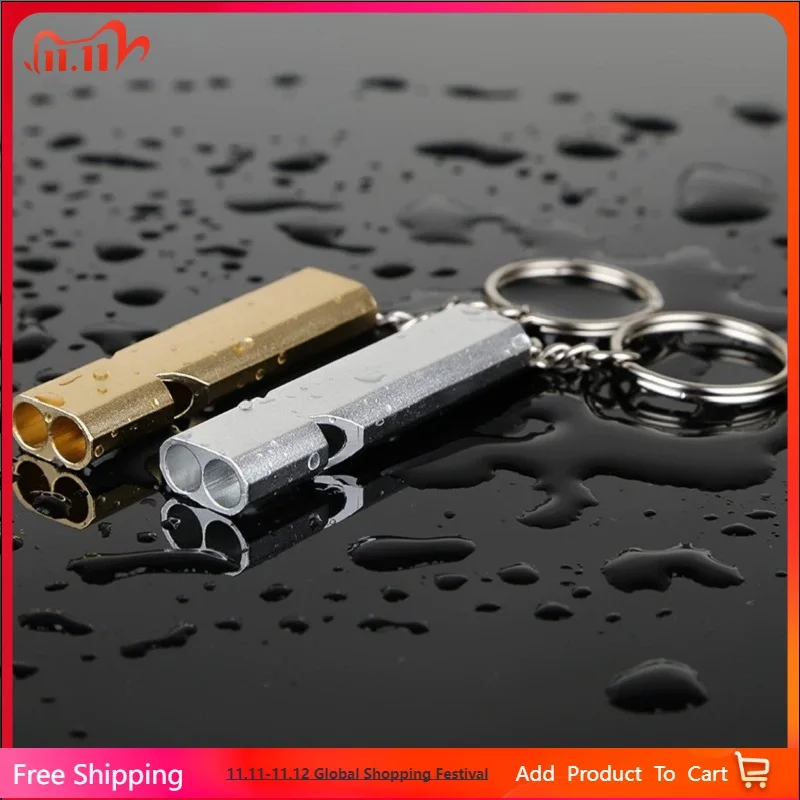 

1/2Pc Survival Whistle Soccer Outdoor High Decibel Portable Flat Aluminum Alloy Dual Frequency Wilderness Emergency Whistle Tool