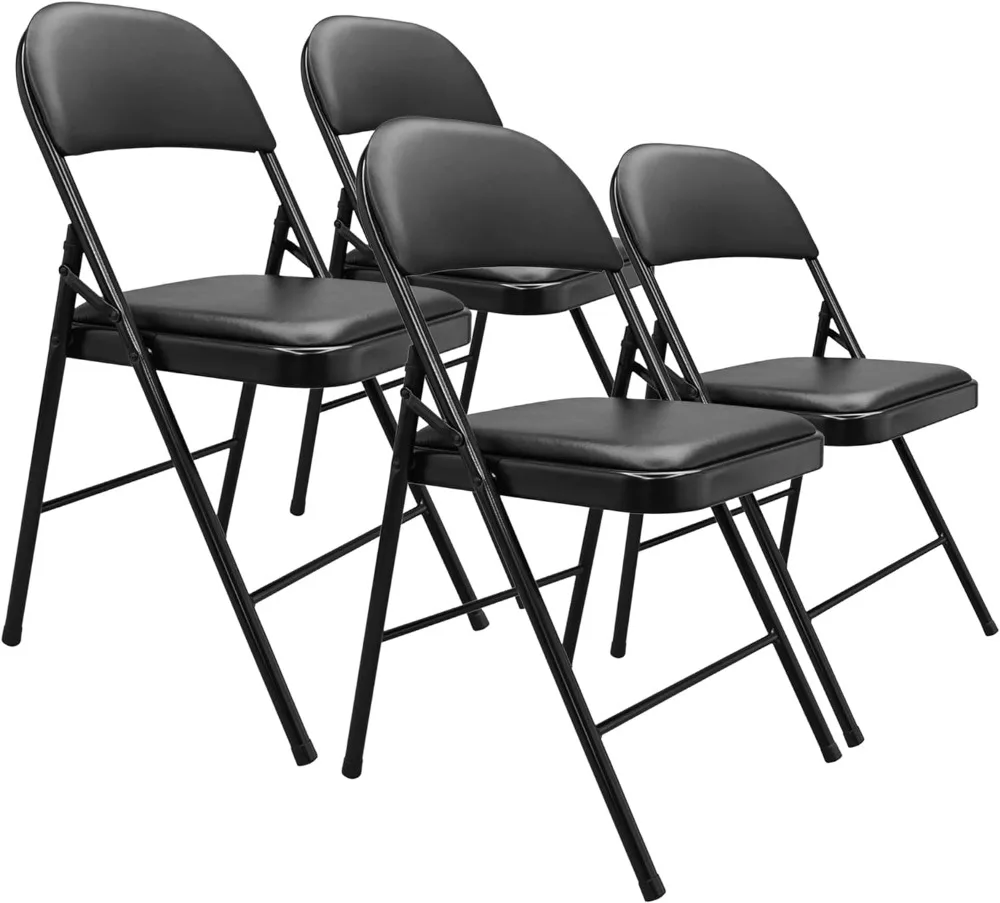 Vinyl-Padded Metal Steel Folding, Black, 4-Pack Chair，Available in family party chair, Outdoor Chair, conference chair