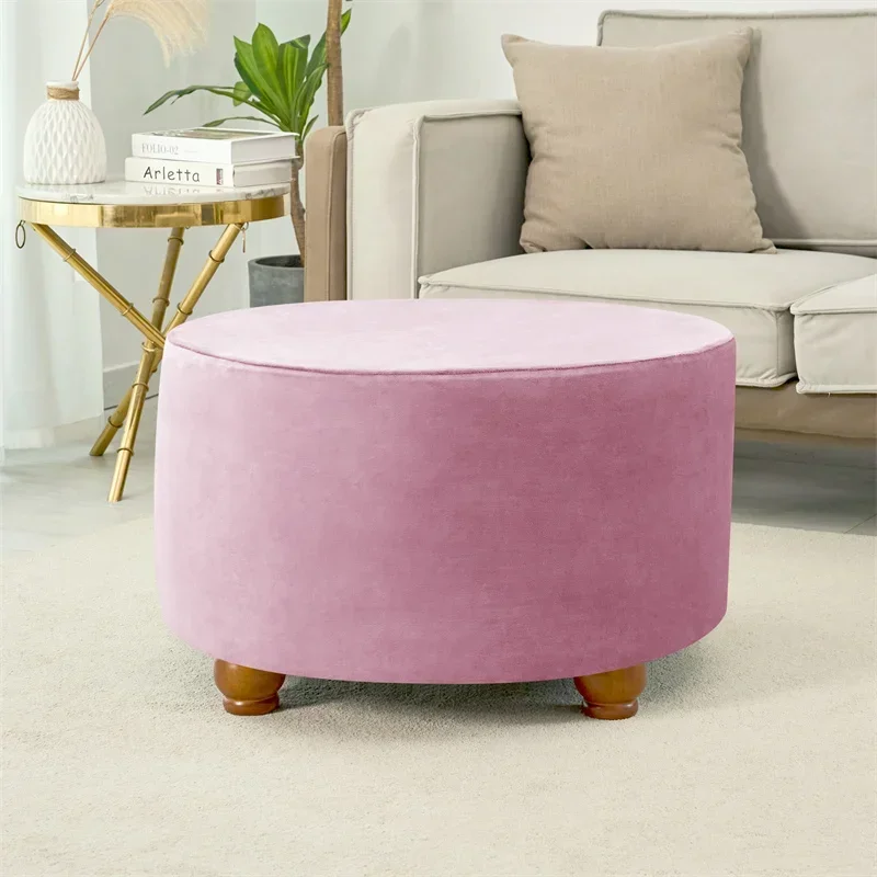 Super Soft Velvet Ottoman Stool Cover Living Room Round Elastic Footrest Cover All-inclusive Foot Stool Seat Slipcover Bedroom