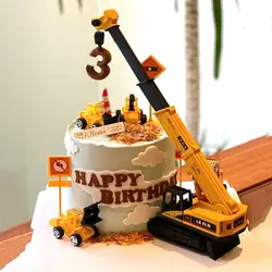 Engineering Construction Cake Topper 0-9 Birthday Party Tractor Truck Cake Decor Kids One Year 1st Birthday Boy Baby Shower Cake