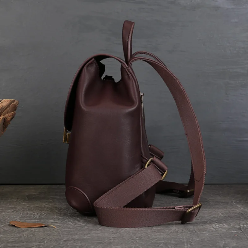 Couro genuíno cor pura aleta mochila clássico conciso saco de viagem estilo universitário à prova dwaterproof água mochila para meninas casual mochila