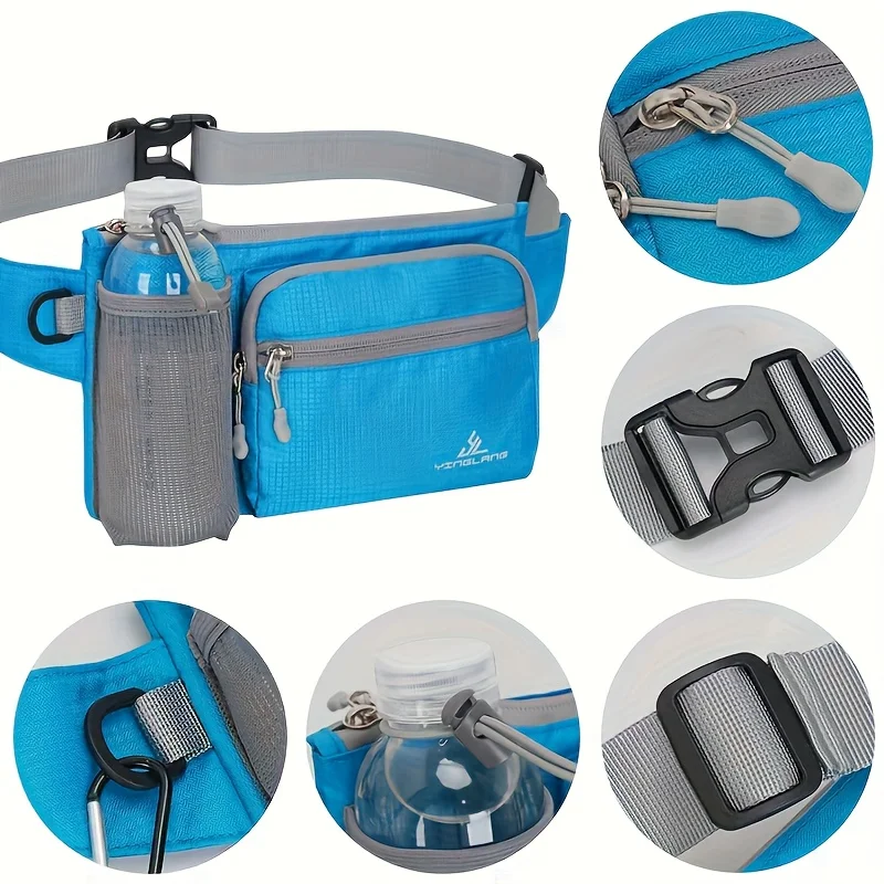 Outdoor Sports Pack with Water Bottle Holder, Adjustable Waist Strap Multi Pockets Daily Running Belt Bag, Portable Waist Pouch