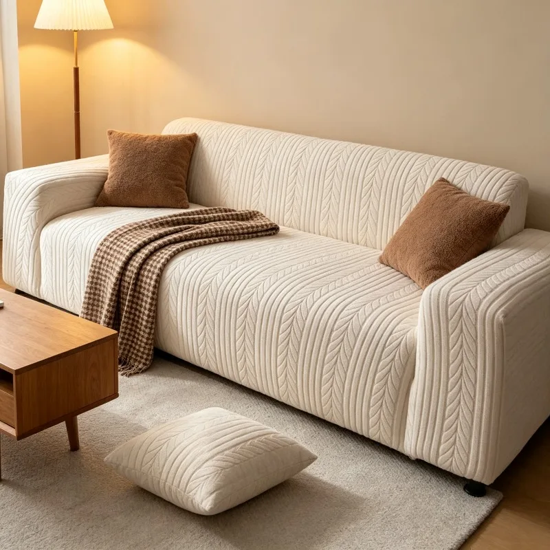1pc Thickened Jacquard Sofa Cover Stretch Wheat Pattern Elastic Couch Slipcover Anti Slip Full Coverage Dustproof for Home Hotel