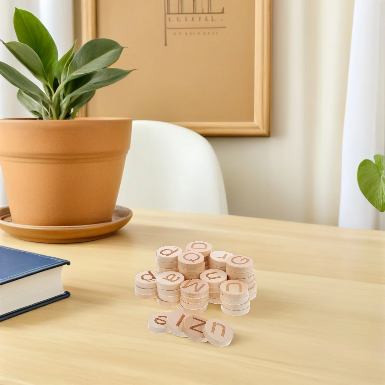 

52Pcs Montessori Wooden Alphabet Discs Natural Wood Letters Toddler Spelling Educational Early Learning Family Interaction