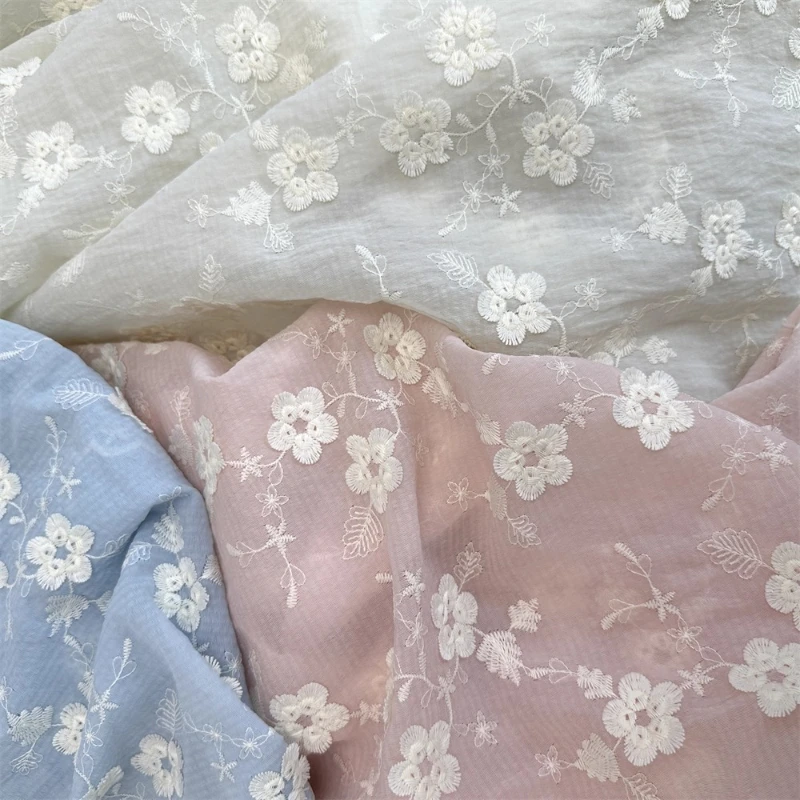 

Summer Light Embroidered 3D Floral Chiffon Fabric for Dresses Shirts Fashion Material Designer Fabric By The Meter