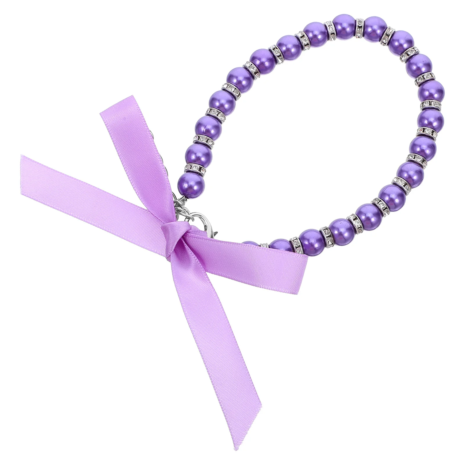 

Dog Cat Necklace Collar Imitation Pearls Purple Ribbon Bow Pet Collar Pendant Charm Jewelry for Female Dogs Cats Small Dog Chain