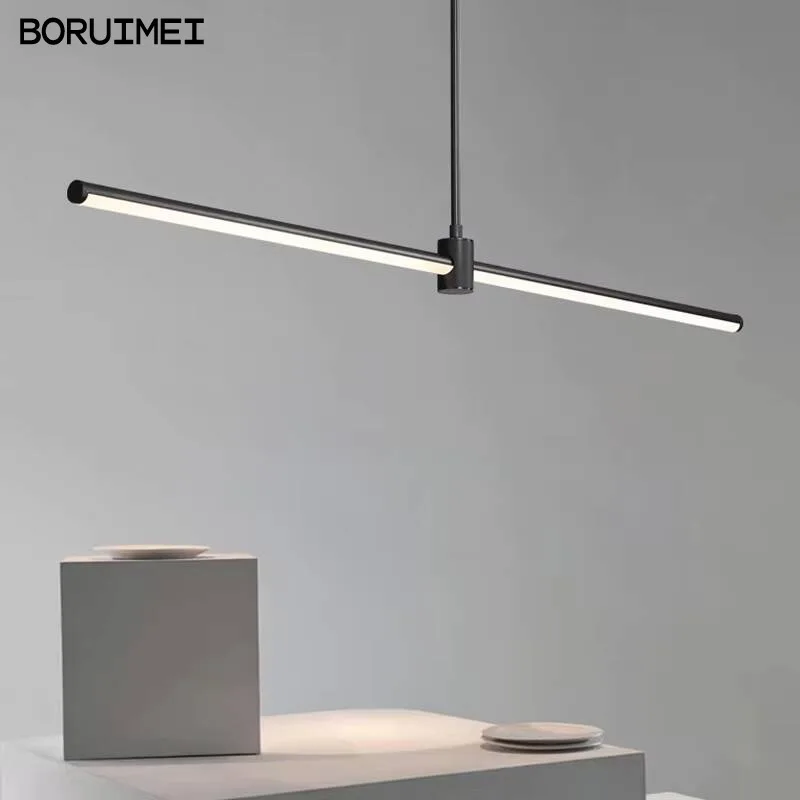 Simple One-word Long Strip Led Restaurant Pendant Lights Nordic Bar Dining Table Chandeliers Modern Home Interior Lighting Lamps