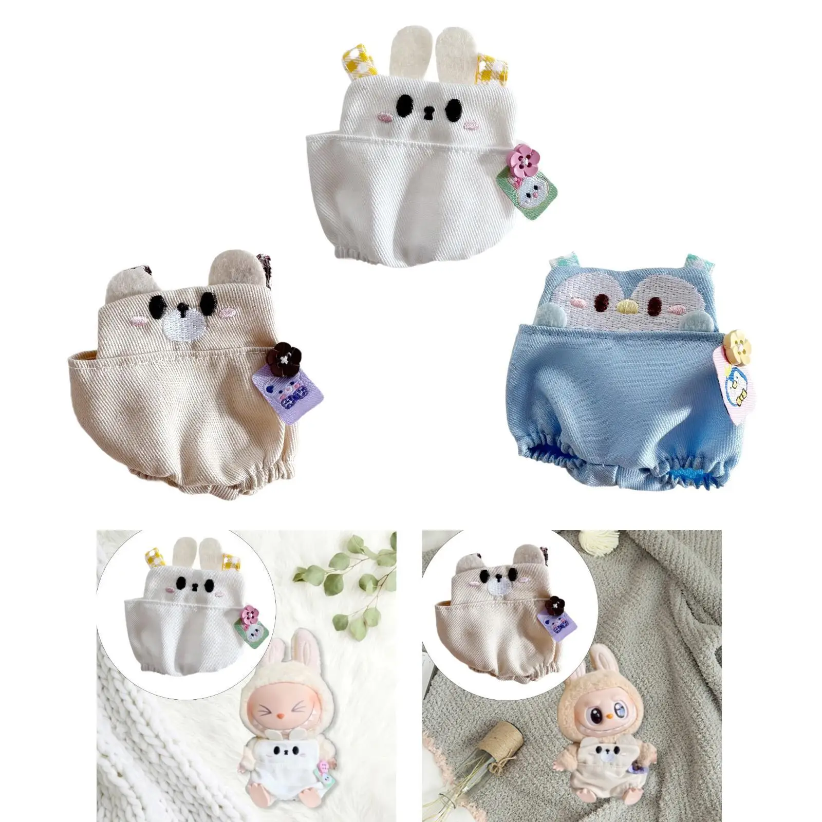 Pantalon à bretelles pour poupée en peluche, vêtements pour poupée de 15cm/5.91 pouces, cadeau pour petites filles
