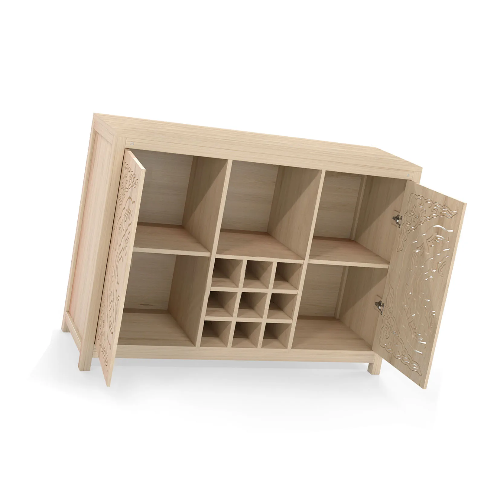 Armário de bar de vinho com 2 portas, buffet de mdf, armário de bebidas com rack de vinho e suporte de vidro para sala de jantar, cozinha