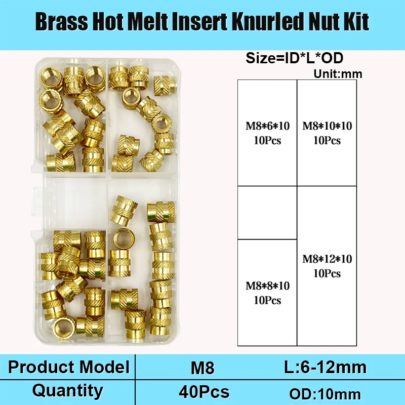 M2 m2, 5 m3 m4 m5 m6 m8 Messing-Wärmeeinsatzmutter-Kit Heiß schmelze Rändel gewinde Wärme spritzguss Einbettung Kupfer mutter mit 3D-Druck – Detail 10
