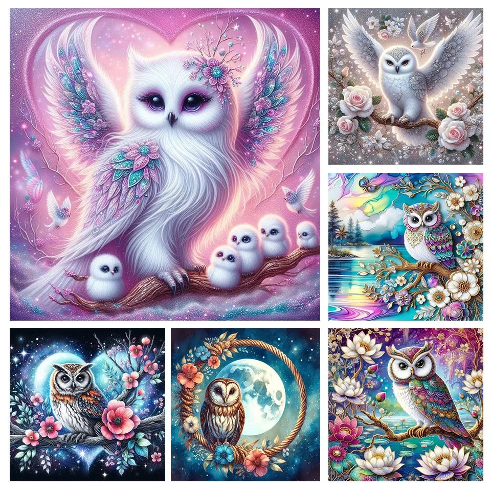 Diy สัตว์เพชรภาพวาดนกฮูกเต็มรูปแบบโมเสคเพชร 5d ดอกไม้บ้านตกแต่งรูปหัวใจ Rhinestone ภาพ