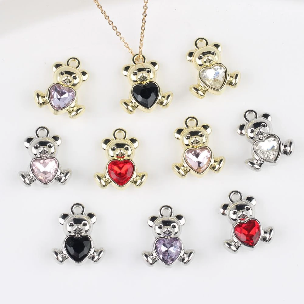 

10PCS Cute Bear Shape Pendant Heart Charms for Jewelry Making Accessories Handmade DIY Bracelets Earring Sweet Romantic Style