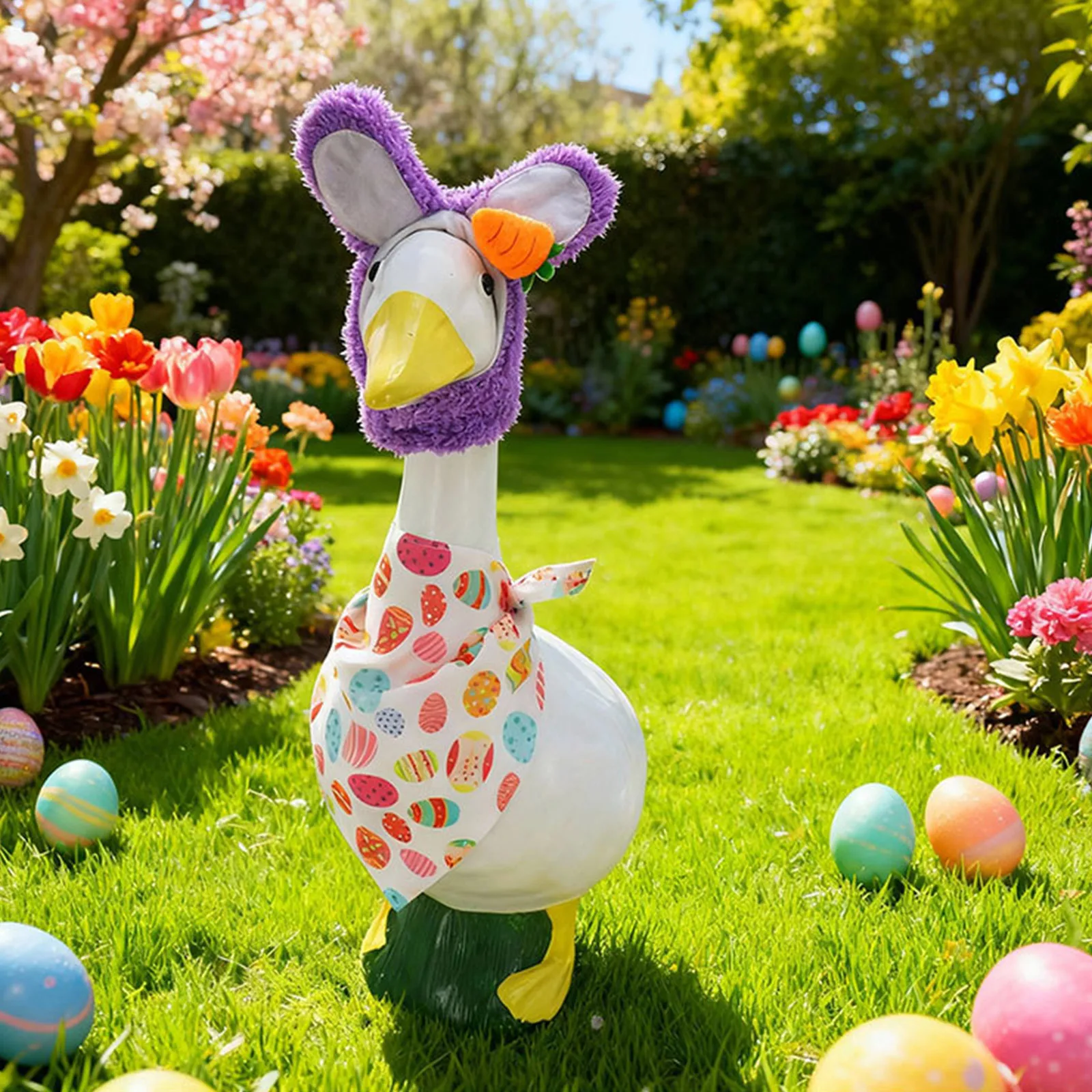 

Праздничный набор для декора: плюшевый костюм-гусь с ушками кролика для пасхальной вечеринки, украшение для крыльца, яркий принт с яйцами, наряд для питомца, праздничный акцент для улицы